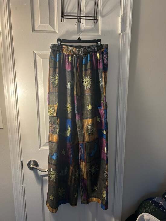 SHEIN Pants - SHEIN Grunge Patchwork Sun and Moon Print Drawstring Waist Cargo Pants